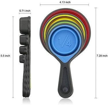 leepiya Measuring Cup and Spoon Set, Folding Measuring Cups, 8-Piece Measuring Tool, Engraved Metric / US Markings for Liquid and Dry Measurement, Space-Saving, BPA-Free Silicone