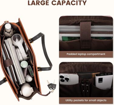 Сумка для ноутбука LOVEVOOK жіноча, сумка-шопер для роботи, університету, офісу 15.6 дюймів, коричнево-чорно-біла