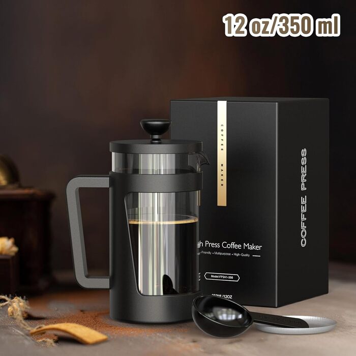 French Press RAINBEAN 350мл: френч-прес з боросилікатного скла, для приготування кави та чаю
