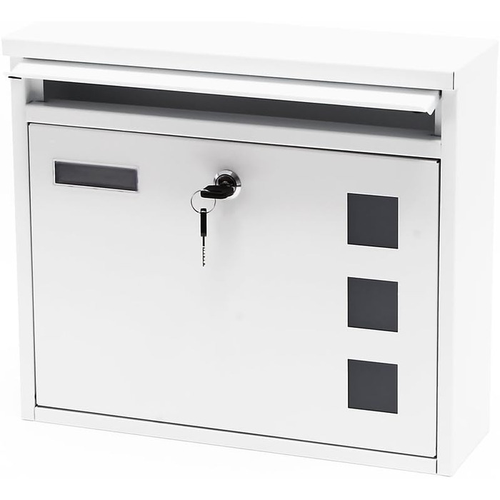 Поштова скринька Wiltec V12 біла, сталева оцинкована, з замком, оглядовим вікном та табличкою для імені 360x115x320 мм