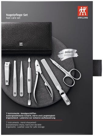 Набір для манікюру та педикюру ZWILLING (7 предметів) з екошкіряним кейсом, нержавіюча сталь, чорний