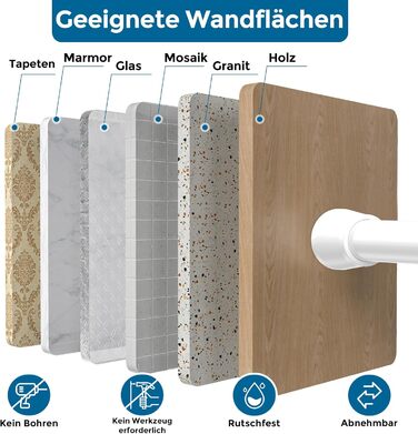 Штанга для карнизів AIZESI без свердління, 70-130 см, телескопічна, біла (діаметр 22 мм)