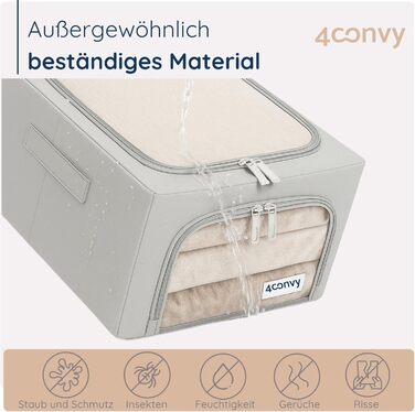 4CONVY Коробка для зберігання одягу з блискавкою та металевим каркасом - 3x24L, сіра, з вікнами (2 шт.) [2024, покращений матеріал]