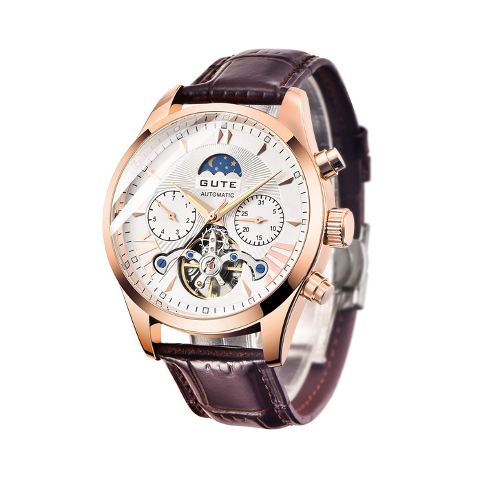 Чоловічий годинник з механічним годинником, водостійкий хронограф, бізнес, військовий, спортивний годинник з шкіряним ремінцем, елегантний подарунок для чоловіків