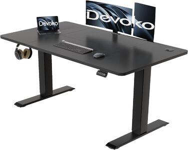 Електричний регульований стіл Devoko 140x60 см з кабель-каналом, ергономічний комп'ютерний стіл з пам'яттю висоти, стіл для роботи стоячи й сидячи (Клен)