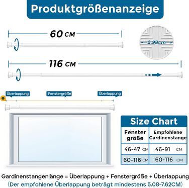 Штанга для карниза без свердління AIZESI 60-120 см, біла (телескопічна, 1 шт.)