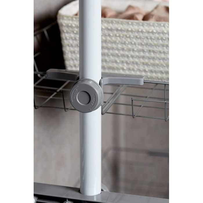 WENKO Telescopic System Hercules Duo, 3 Clothes Rails, 2 Storage Baskets, Extendable, Powder-Coated Metal, 164-215 x 165-300 x 38 cm, Matt (White, Single)