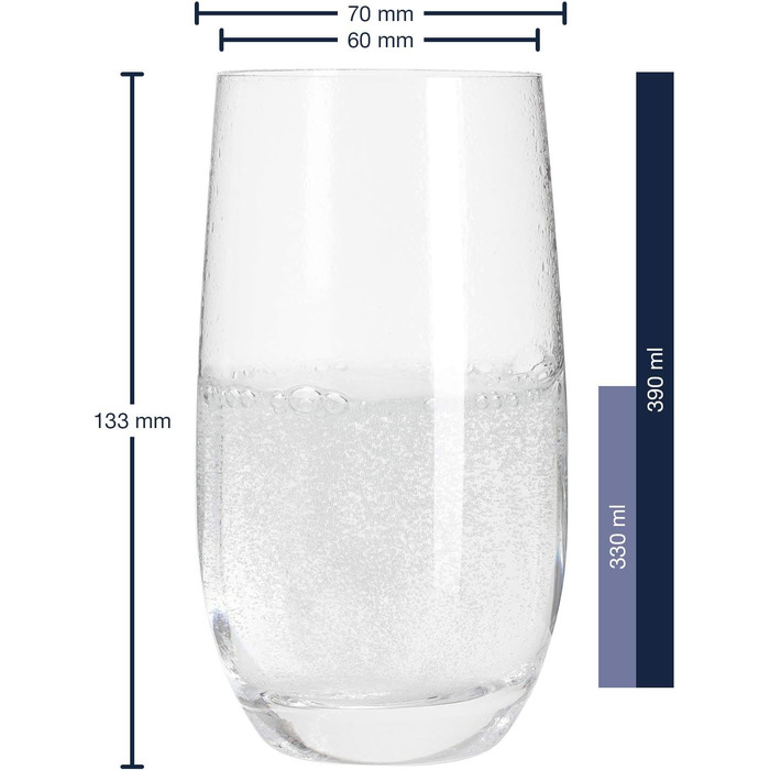Leonardo Tivoli Drinking Glasses, Set of 6, Dishwasher-Safe Water Glasses, Drinking Cups Made of Glass in a Modern Style, Large, 390 ml, 020965