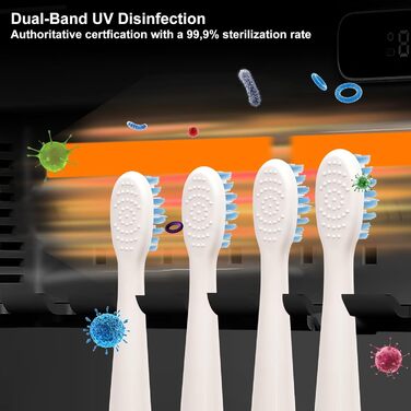 UV Toothbrush Sanitizer with 6 Toothbrush Brush Slots, UV Disinfection Toothbrush Holder with Drying, 2000mAh USB Rechargeable Toothbrush Sanitizer Holder Wall Mounted with 3 Modes for Bathrooms (White) (Black)