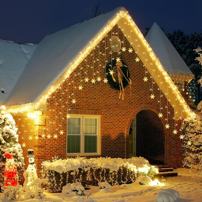 Ланцюжок LED-ліхтарів 2x2м, 200 LED, USB, тепле біле світло, для декору стін, кімнат, вечірок, весіль, Рамадан, Різдво (сніжинки)