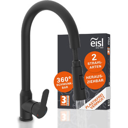 Кран кухонний гнучкий EISL Flexo з нержавіючої сталі/чорний, 360° обертання, високий вилив, Soft-Touch шланг, 2 функції, NI186FLNIB