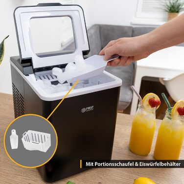Льодогенератор First Austria 1.8л, 150W, компресорний, чорний - 12 кг/24год, швидке виробництво льоду (7-9 хв)