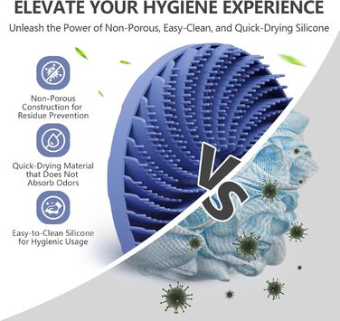 Силіконова щітка для тіла Beautail: м'який скраб для чутливої шкіри, для душу, з неслизькою ручкою, фіолетова