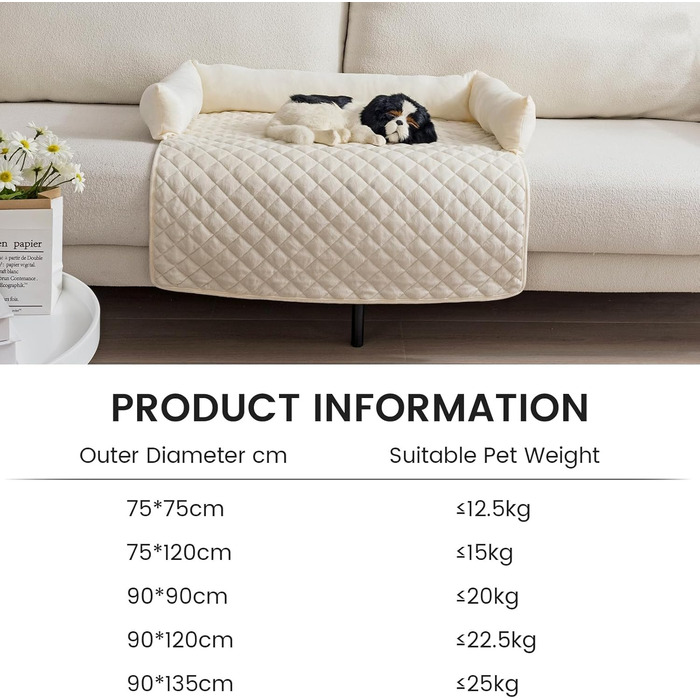 OKYUK Dog Beds Dog Cushion - Sofa Protector, Handcrafted Washable Dog Bed, Dog Cushion, Couch Cushion, Fluffy Dog Mat for Large, Medium & Small (75 x 75cm) (90 x 90 cm, Beige)