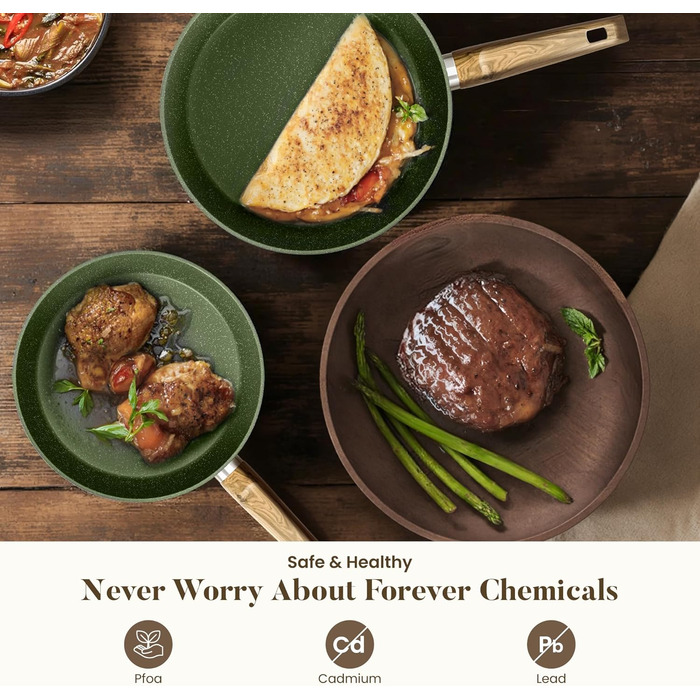 Набір посуду Kitchen Academy Granite 12 предметів для індукції, антипригарне покриття, без PFOA/PFOS, зелений