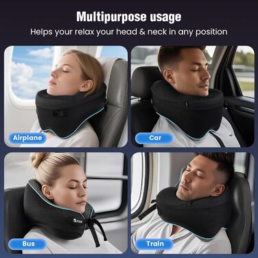 Подушка для шиї у літак Memory Foam з регульованими ремінцями, дихаючим чохлом, у вигляді «вушка» для літака, авто, поїзда. У комплекті сумка з гачком для зручного транспортування. Стандартна, для дорослих