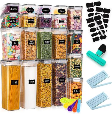 Набір контейнерів для зберігання продуктів, 20 шт., BPA Free, з кришкою (2,8L, 2L, 1,4L, 0,8L, 0,52L)