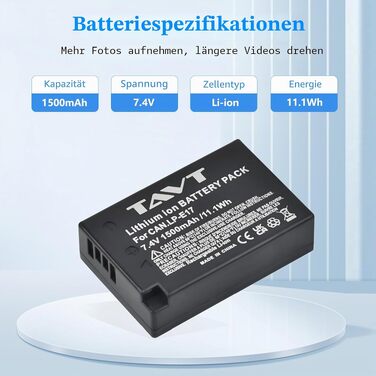 Комплект акумуляторів LP-E17 (2 шт) 1500mAh та зарядний пристрій для Canon EOS R100, R10, R50, RP, R8, 750D, 760D, 8000D, 77D, 200D, 250D, 800D, 850D, M3, M5, M6