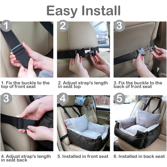 Автокрісло для собак та котів Fareyy, підняття для тварин, переноска з кишенькою та страхувальним ремінцем, водонепроникне, тепле, плюшеве, чорне