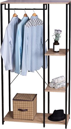 WOLTU Clothes Rack - Organised Clothes Rack, Wardrobe Clothes Rail, Laundry Rack, Open Wardrobe with 4 Shelves for Bedroom, Hallway, Wood and Steel