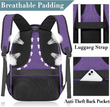 Рюкзак BIKROD для чоловіків та жінок, шкільний рюкзак для хлопчиків та дівчаток-підлітків, 15.6 дюймів для ноутбука, робочий, для подорожей, кемпінгу, роботи, 15.6' (фіолетовий)