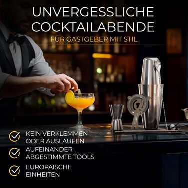 Набір для коктейлів EMPATION, 8 предметів: Boston Shaker з нержавіючої сталі 825 мл, мінімалістичний барний аксесуар, набір для початківців та професіоналів, ідеальний подарунок