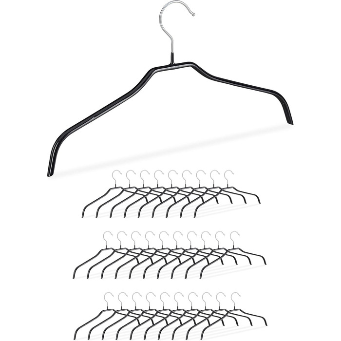 Relaxdays Non-Slip Clothes Hangers, Set of 30, Shirt Hangers, Blouse Hangers with Rubber Coating, Metal, 42 cm, Black