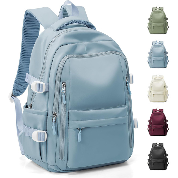 Шкільний рюкзак HYC00 для дівчаток та хлопчиків-підлітків, водонепроникний, з відділенням для 14-дюймового ноутбука, casual, для подорожей та навчання, M4-зелений (M7-світло-блакитний)