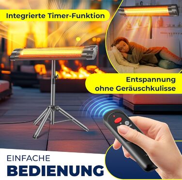 Інфрачервовий обігрівач KESSER® 2500W з пультком та захисним чохлом, телескопічна стійка, для тераси та вітальні