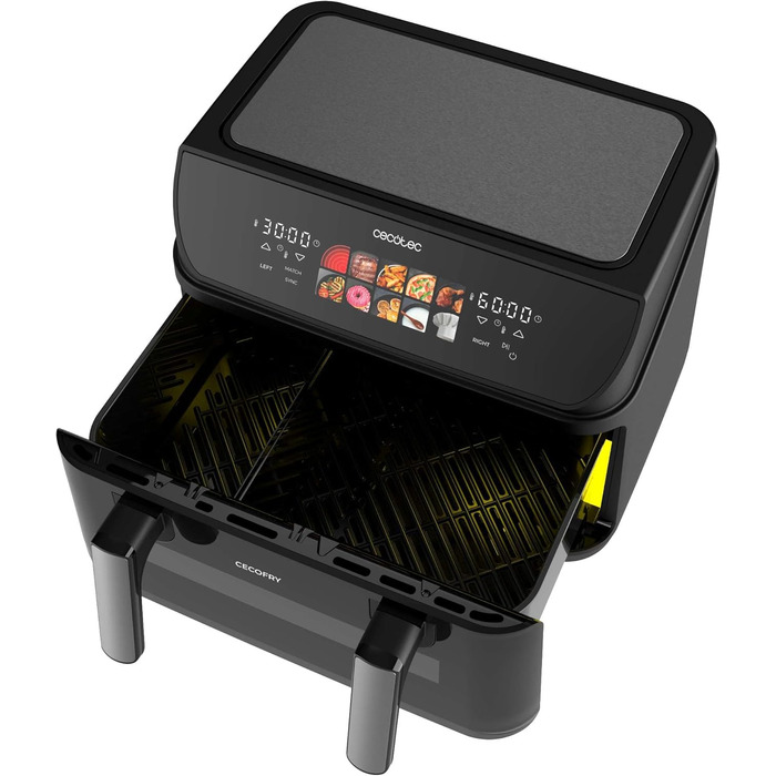 Cecotec Oil-Free Hot Air Fryer - 10L - Grill Plate - Grill - Double Heating Elements - Cecofry & Grill Duoheat 10000. 2800W, Movable Dividing Wall, Temperature Control 40-200°C, 10 Menus