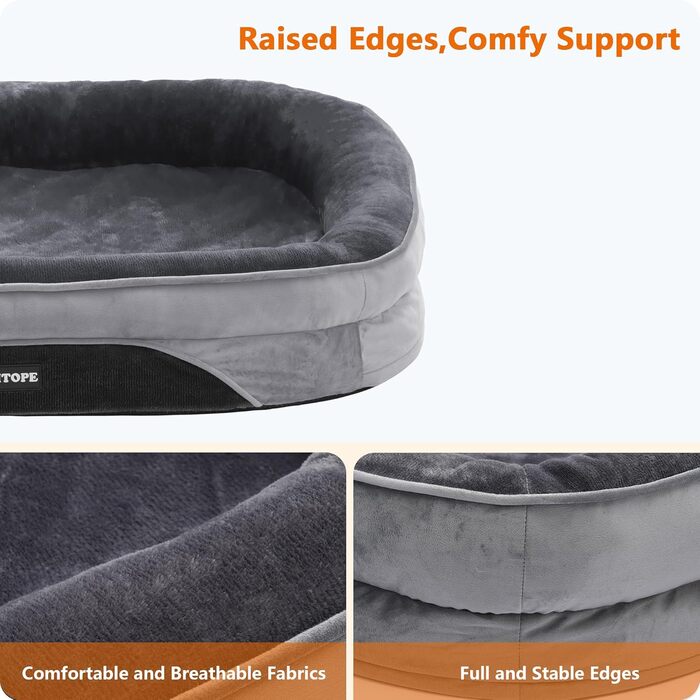 Ортопедичне ліжко для собак, лежанка для собак з валиком, кошик для собак з неслизьким дном, знімний та пральний, для маленьких собак, 71 x 53 x 14 см, темно-сірий