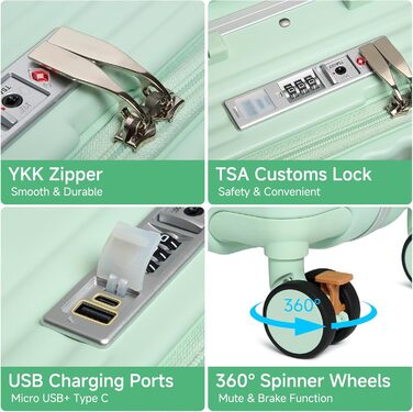 Набір валіз Sea Choice Hartschalen 2 шт. (Trolley, 55/78 см) з TSA замком та тримачем для напоїв, зелений