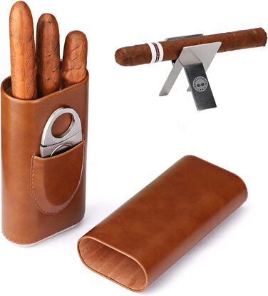 Набір 3 коричневих шкіряних скриньок для сигар з кедровою підкладкою, вологомір, сигарний гуморидор, тримач для сигар, ножик для сигар з нержавіючої сталі