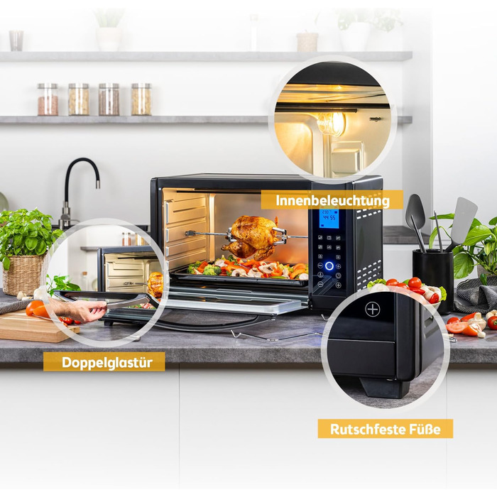 Міні-піч TZS First Austria Digital 30L 1600W з регулюванням температури, таймером та аксесуарами - для кухні та кемпінгу