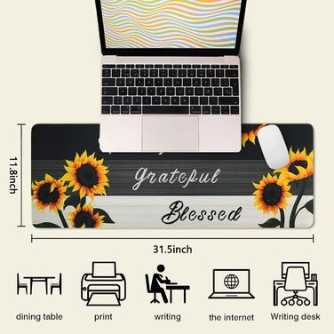 Мат для миші Sakura XL, чорний з квітковим малюнком, 80 x 30 см, аксесуар для столу