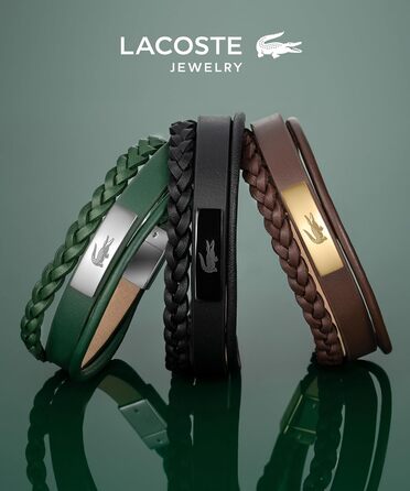 Браслет Lacoste Fusion для чоловіків: шкіряний ремінець (чорний/зелений) з гравіюванням, нержавіюча сталь