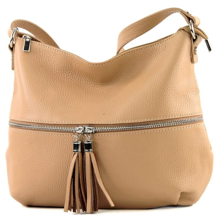Жіноча шкіряна сумка-месенджер Modamoda T159 бежевого кольору, ручної роботи з Італії