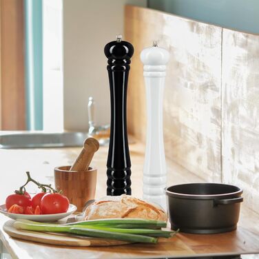 Set of 2 Wooden Macinapepe (Pepper Grinders), 40 cm Ceramic Grinder, Manual, Salt and Pepper Grinder, Classic Design, Black/White