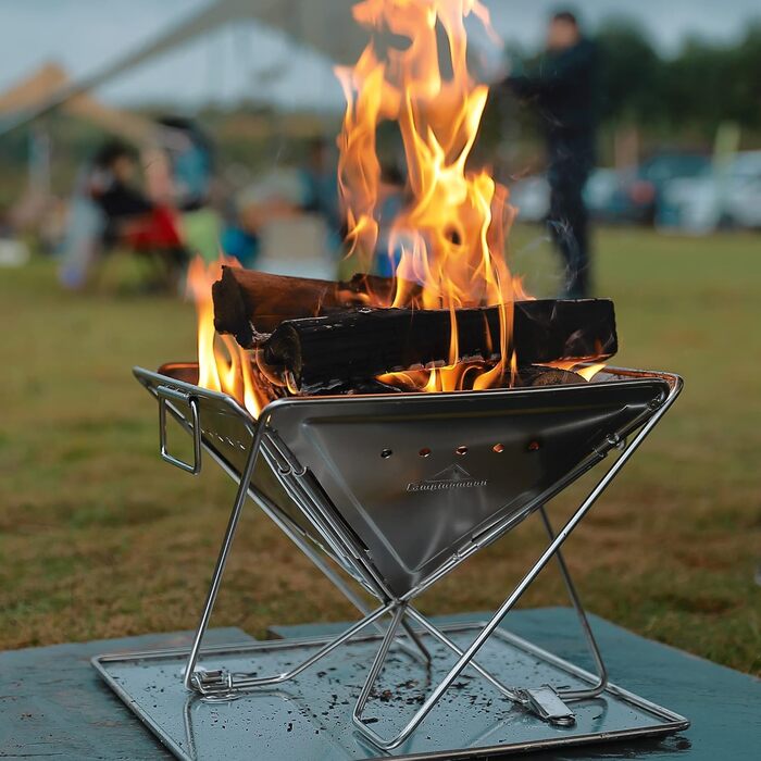 CAMPINGMOON 3-in-1 Portable Stainless Steel Wood Grill and Fire Pit, 35.6 x 39 cm, with Carrying Bag MT-035