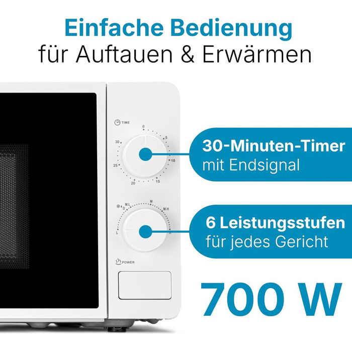 Мікрохвильова піч Bomann MW 6014 CB (Біла): 700 Вт, 20 л, 6 рівнів потужності, поворотний піднос 360°