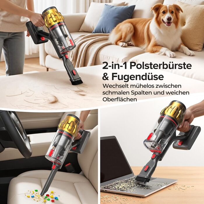 Бездротовий акумуляторний пилосос Lubluelu 550W/50KPa з дисплеєм та антизаплутувальною насадкою, до 50 хвилин роботи, для твердих поверхонь, килимів та шерсті тварин