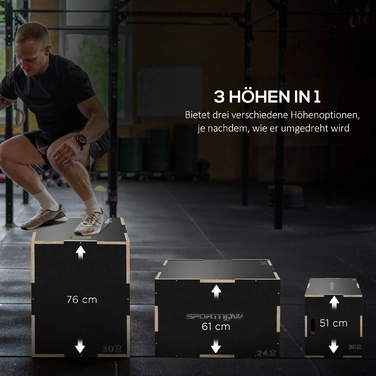 Спортивний бокс Sprungbox 3 в 1: Пліометрична платформа для дому та залу, з ручкою, чорний