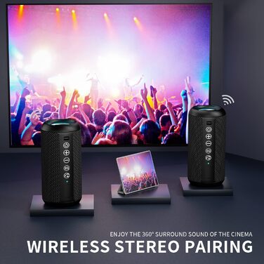 Портативна Bluetooth колонка Ortizan з RGB підсвічуванням, IPX7, 30 годин роботи, Bass Boost, TWS, AUX, TF картка, мікрофон (чорний)