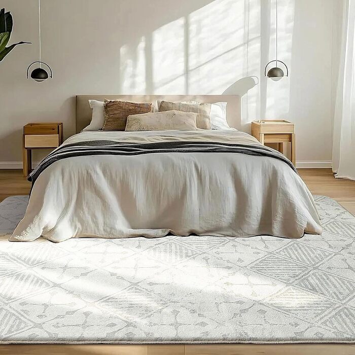 Килим Leesentec для вітальні, спальні: геометричний, сучасний, антиковзаючий, короткий ворс, бежевий, великий, білий (слонова кістка, 80*120 см), кремовий/світло-сірий (200x300 см)