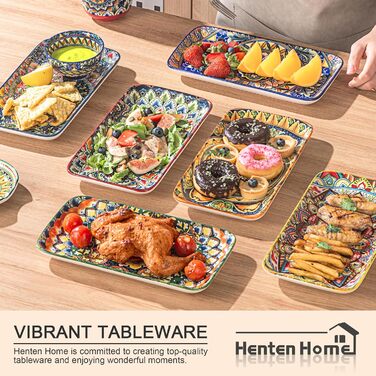 Набір сервірувальних тарілок Henten Home (6 шт.) - прямокутна форма, 25.5 см - для закусок, суші, фруктів, салатів, десертів - безпечно в мікрохвильовці, духовці, посудомийній машині - багатобарвний