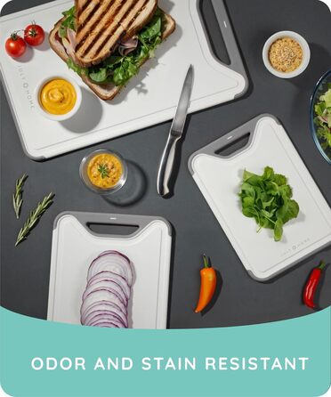 Набір з 3 сірих дощок для нарізання з пластику, стійкі до миття в посудомийній машині, з жолобками для соку, для м'яса, овочів, фруктів, з зручною ручкою