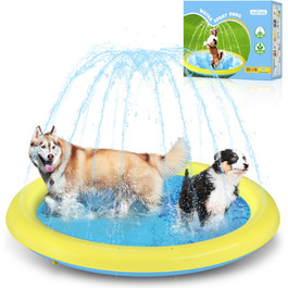 Nobleza Hundepool, D170 cm/67 in Inflatable Pool for Large & Small Dogs, 0.55mm Thickened Anti-Slip Sprinkler Mat Dog Foldable Splash Pad for Summer, Garden, Outdoors (D1.7m, Yellow & Blue)