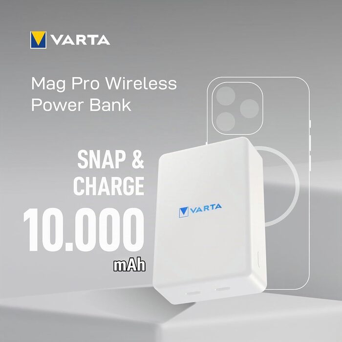 Повербанк VARTA Power Bank Energy 10000 mAh 20W, USB-C та USB-A, Li-Polymer, Pass-Through зарядка, Mag Pro 10000 білий