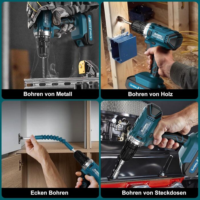 Набір інструментів Sundpey 255 шт. з акумуляторною дриль-шуруповертом 21V - Ящик для інструментів з шуруповертом, акумулятором 2 * 2000mAh, ящик з шухлядою для ремонту дому та автомобіля (Чорний)