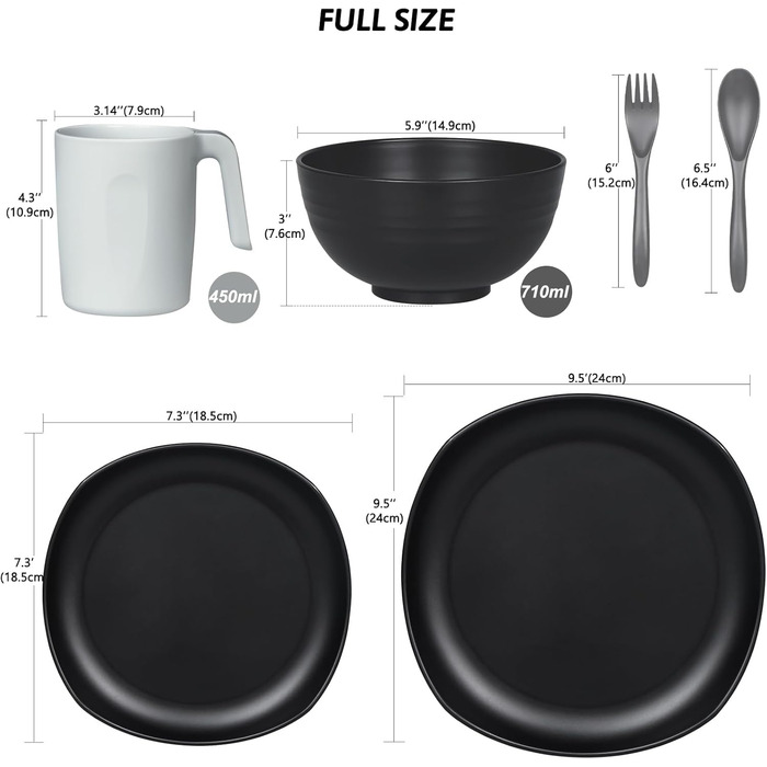 Набір посуду з PP | Легкий та незламний сервіз з 16 предметів для дітей та дорослих, тарілки, миски, чашки